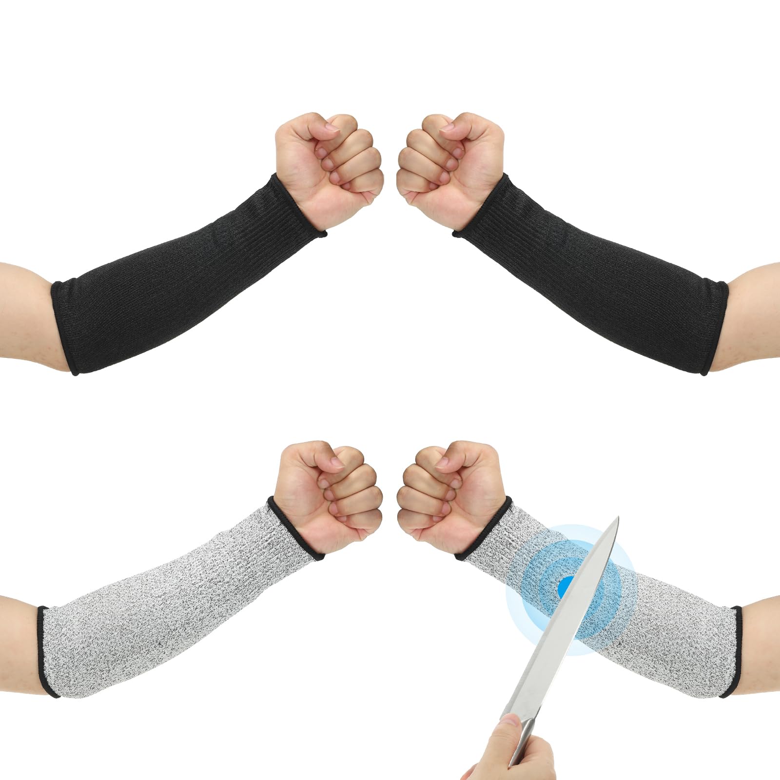 PATIKIL 12 Inch Cut Resistant Sleeve, 2 Pairs Arm Safety Protectors Sleeves Forearm Sleeve HPPE Level 5 Protection for Thin Skin and Bruising, S, Black/Gray
