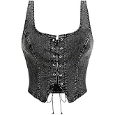 Floerns Women's Plus Size Y2k Sleeveless Corset Denim Tops Lace Up Split Hem Tank Top
