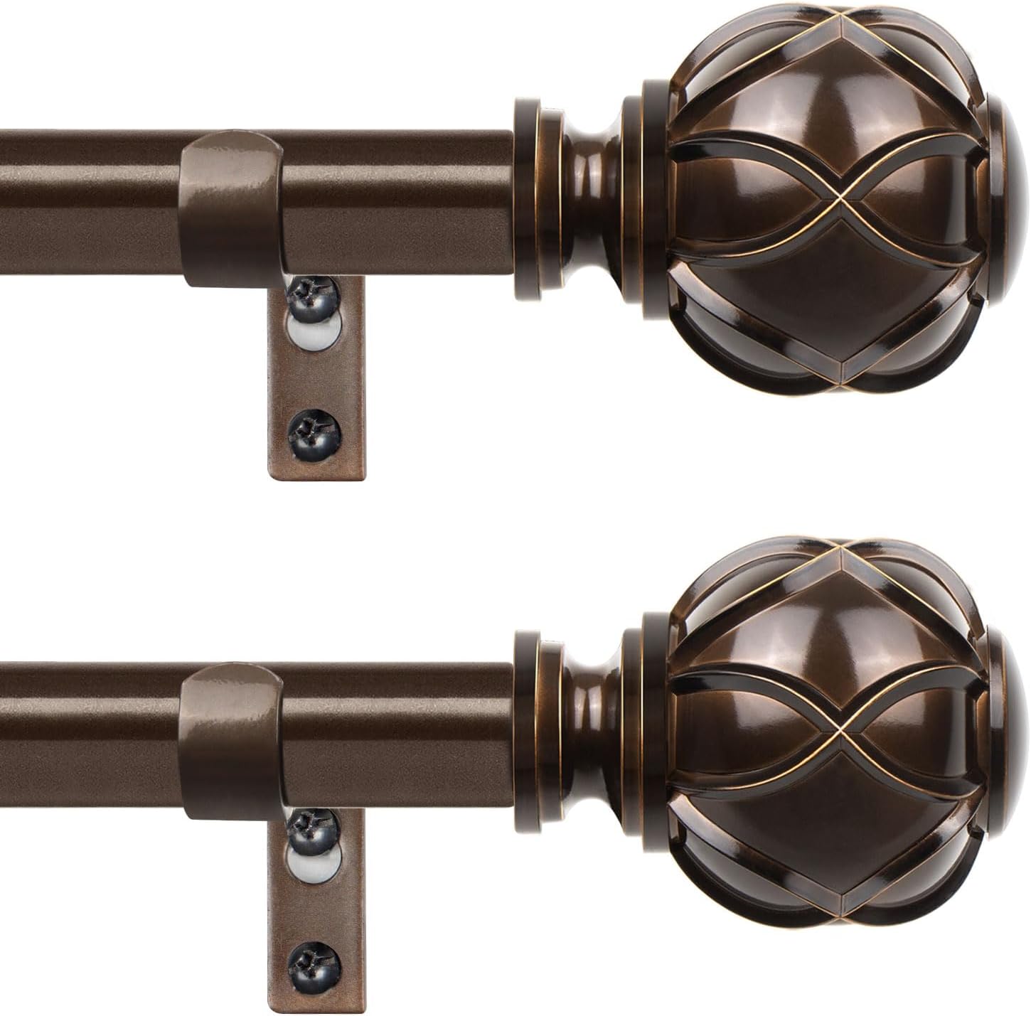 Window Treatment Hardware - HOTOZON 2 Pack Antique Bronze Curtain Rod 32 to 86 Inch, 3/4 Inch Splicing Window Rods for window 20 to 82 Inches, Single Drapery Rod with Netted Ends