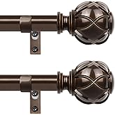 Bronze Curtain Rods 2 Pack, HOTOZON Curtain Rods for window 32 to 58 Inch, New Splicing Window Rod for Windows, 3/4 Inch Single Drapery Rod with Netted Finials