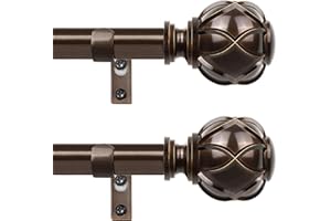 Bronze Curtain Rods 2 Pack, HOTOZON Curtain Rods for window 32 to 58 Inch, New Splicing Window Rod for Windows, 3/4 Inch Single Drapery Rod with Netted Finials