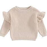 Newborn Baby Girls Knit Sweater Ruffle Long Sleeve Crewneck Sweaters Toddler Solid Color Pullover Kid Tops