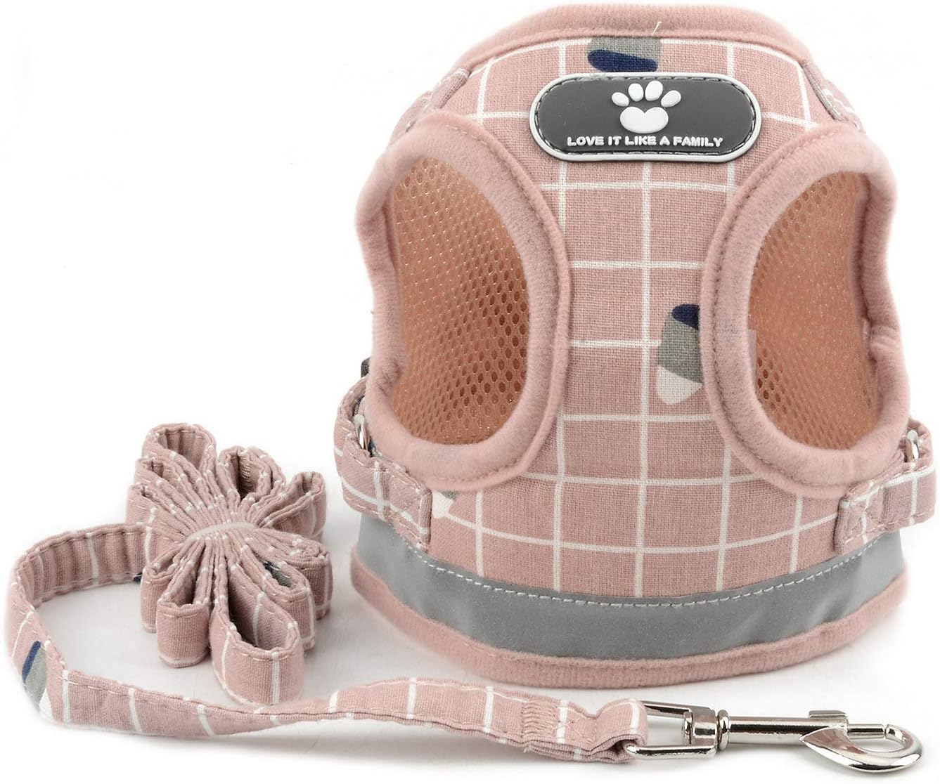 Zunea No Pull Small Dog Harness and Lead Set Adjustable Reflective Step-in Chihuahua Vest Harnesses Mesh Padded Plaid Escape Proof Puppy Jacket for Boy Girl Pet Dogs Cats Pink M - Image 3