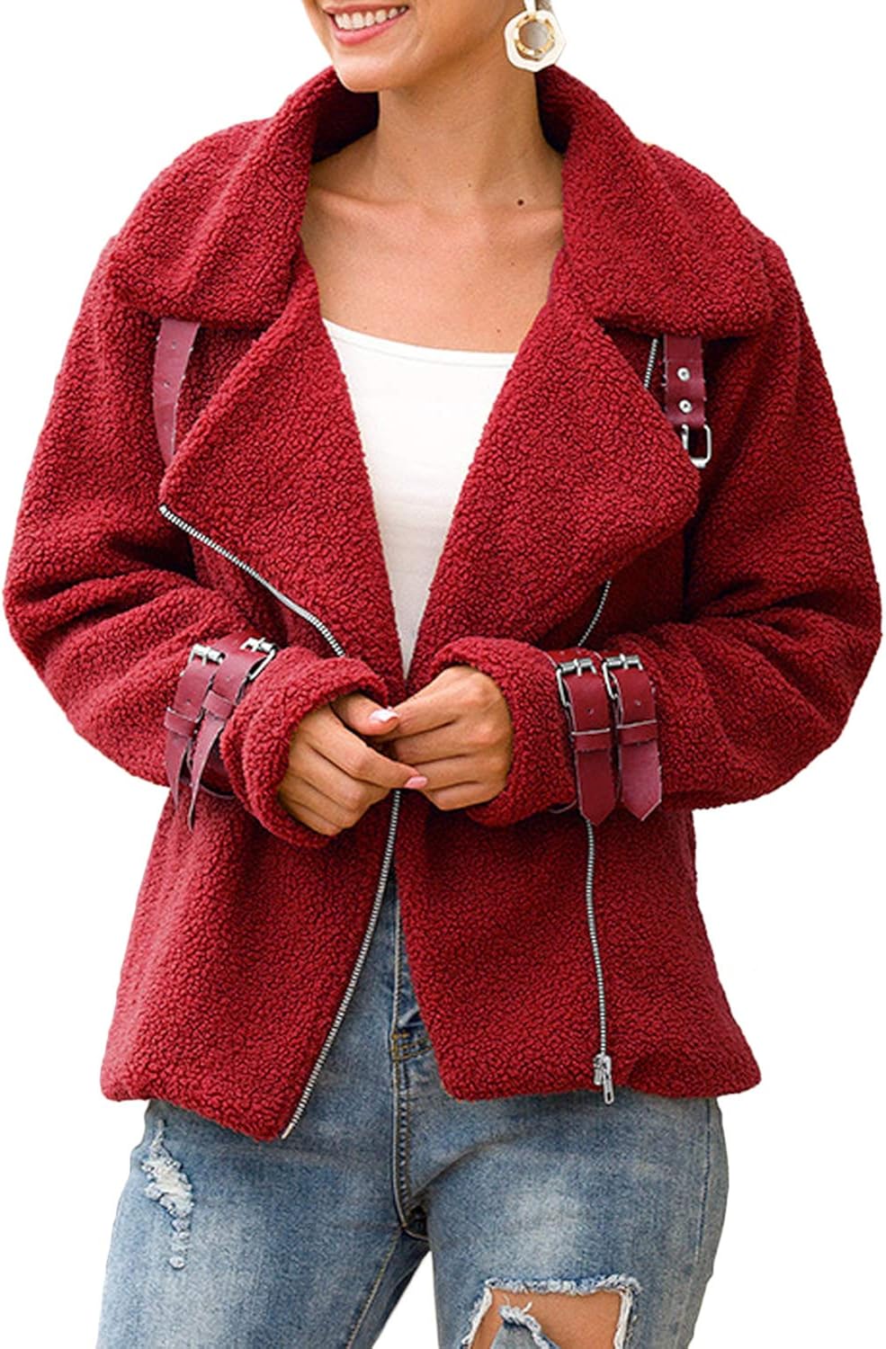 GUCURIN Damen Teddy-Fleece Mantel Lang - Oversize Winterjacke Mit Revers