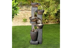 Naturefalls 5-Tier Outdoor Water Fountains with LED Lights - 39”H Floor Standing Indoor Water Fountains for Garden, Patio, Deck, Porch - Yard Art Decor (Grey, 39H inches)