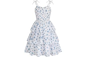 HOZIY Girls Summer Dress Teen Spaghetti Strap Ruched Sweetheart Short Dresses Kids Junior Ruffle Tiered Sundresses 7-16 Years