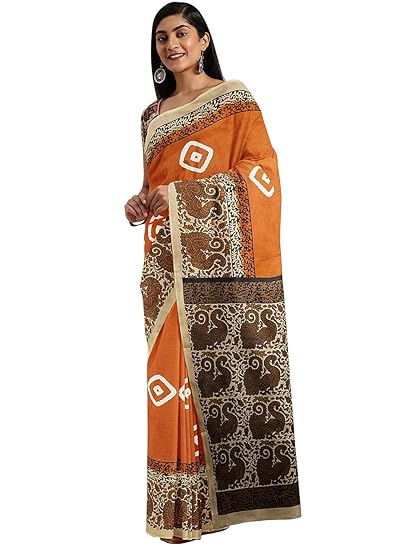 Cotton Bandhej Saree, with Un-stitched Blouse Piece - Powerloom made Traditional Bandhej Sari for Women by ART Retail