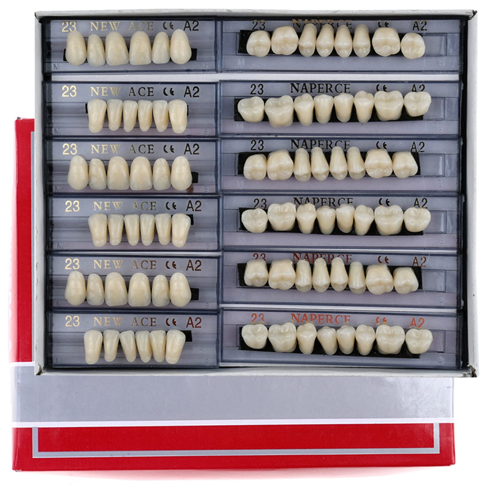 168 Pieces False Teeth Dental Complete Acrylic Resin Denture Teeth, 6 Sets Whole Teeth Synthetic Polymer Denture Tooth, 23 Shade A2 Upper + Lower Dental Materials for Replacement, DIY, or Halloween
