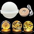 Voaesdk 4 inch Large Sphere Round Light Resin Mold,LED Silicone Resin Mold with 1Pcs USB Powered Wooden Lighted Base Stand for DIY Table Crafts Party Wedding Desktop Lamp Home Decor