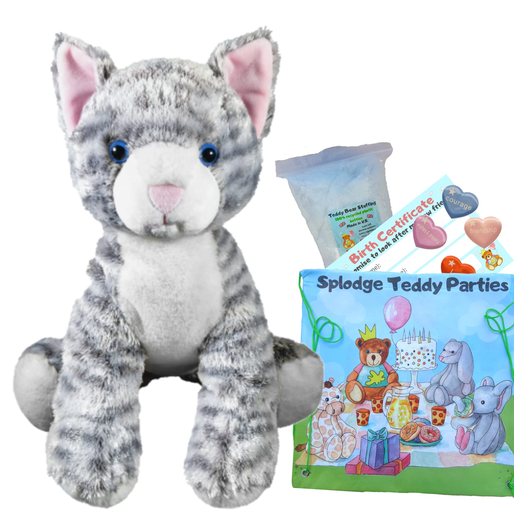 Grey Cat Plush Soft Toy - Build Make your own Teddy Bear Kit - 16"/40cm - no sew