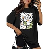 HEYTALALA Women's Oversized Tshirts Wildflower Graphic Tees Crew Neck Summer Short Sleeve Casual Loose Basic Tunic Tops