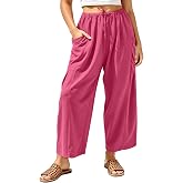 KISSMODA Womens Wide Leg Pants Casual Drawstring Low Waist Loose Beach Palazzo Harem Pants with Pockets