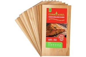 CEDAR ALPHA Bigger 12 Pk Cedar Planks for Grilling Salmon, Premium Canadian Western Red Cedar, Meat Fish and Veggies. Adding Extra Smoke and Flavor, Soaking Fast, Easy to Use Cedar Grilling Planks (11" X5.76'')