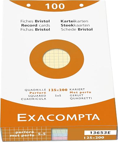 Exacompta 13653E Bristol Punched Record Cards 125x200mm Pack 100