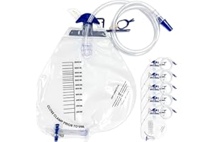 Carbou 2000ml Urine Drainage Bags, 6 Pcs Catheter Bags with Anti-Reflux Chamber - 48" Long Tube with Clamp & Hook, Anti-Reflux Valve, Quick-Release Drain Port