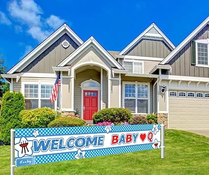 Amazon Com Colormoon Large Welcome Baby Q Banner Blue Bbq Baby Amazon Com Colormoon Large Welcome Baby Q Banner Blue Bbq Baby