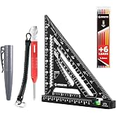 7inch Rafter Square with Level Vial, Heavy Duty Multi-Purpose Aluminum Triangle Ruler with Carpenter Pencil for Woodworking and Home DIY
