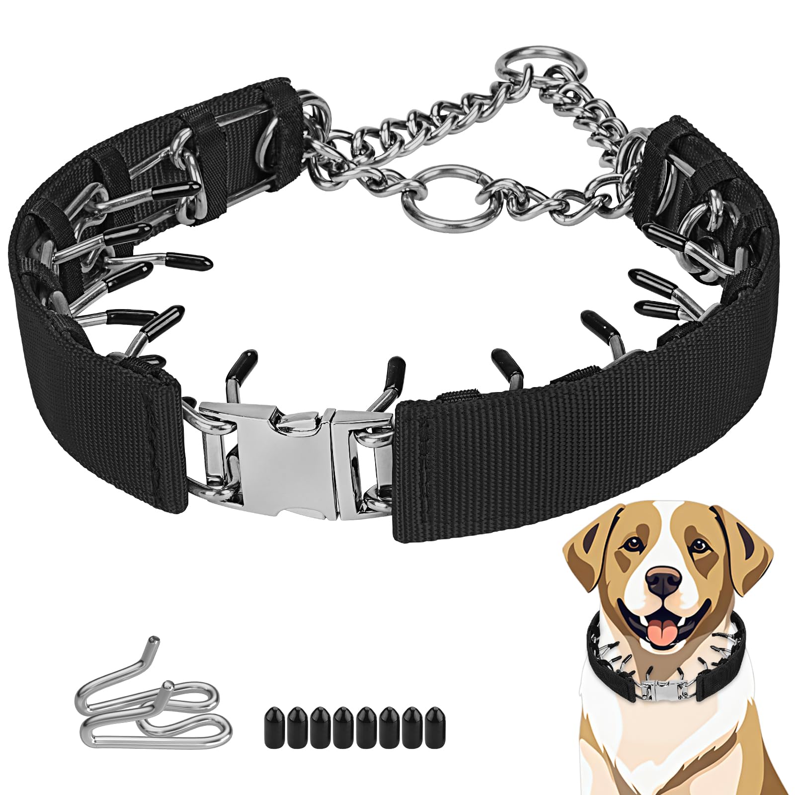 Photo 1 of Toptakeit Pinch Prong Collar for Large Medium Small Dogs, Stainless Steel Choke Collar for Dogs with Qucik Release Buckle Black S