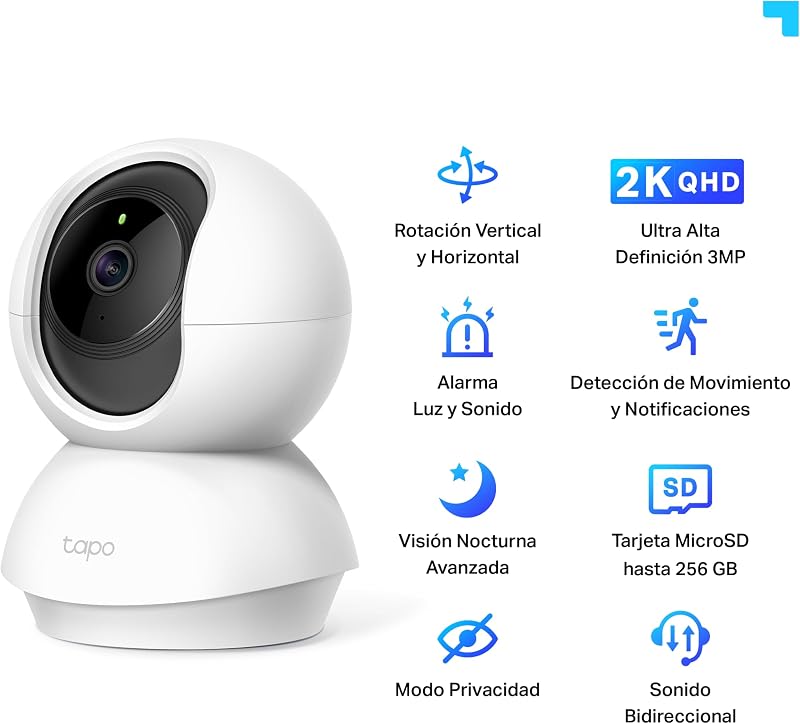 C210 - Cámara de Vigilancia WiFi Interior 360º, 2K 3MP, Detección IA