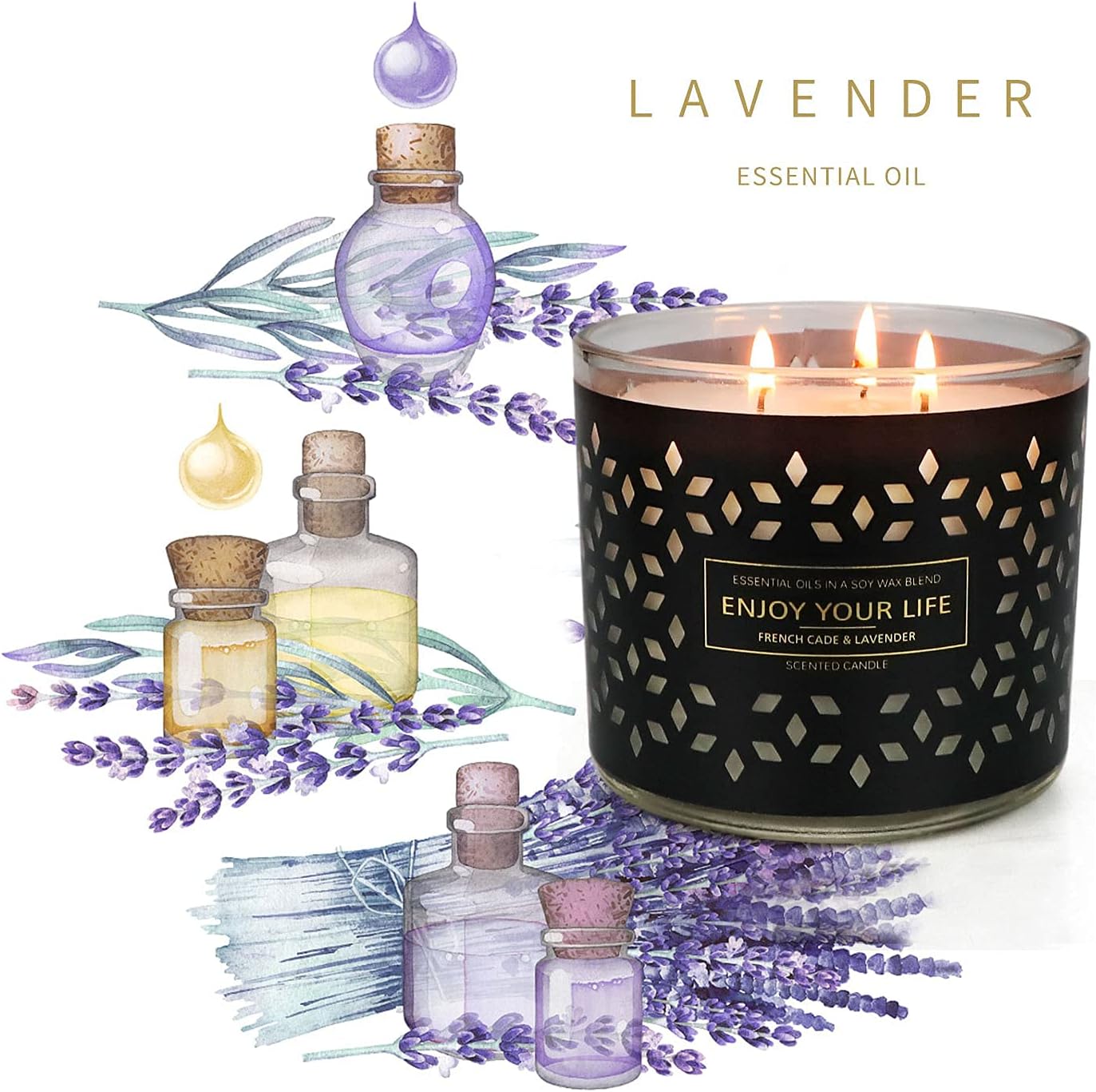 Scented Candles, Large Jar Candles for Home Scented, Strong Lavender Candles Gift for Women Stress Relief, 14.6 Oz Smokeless Aromatherapy Candle for Home, 100% Natural Soy Candle,125 Hours: Home Improvement