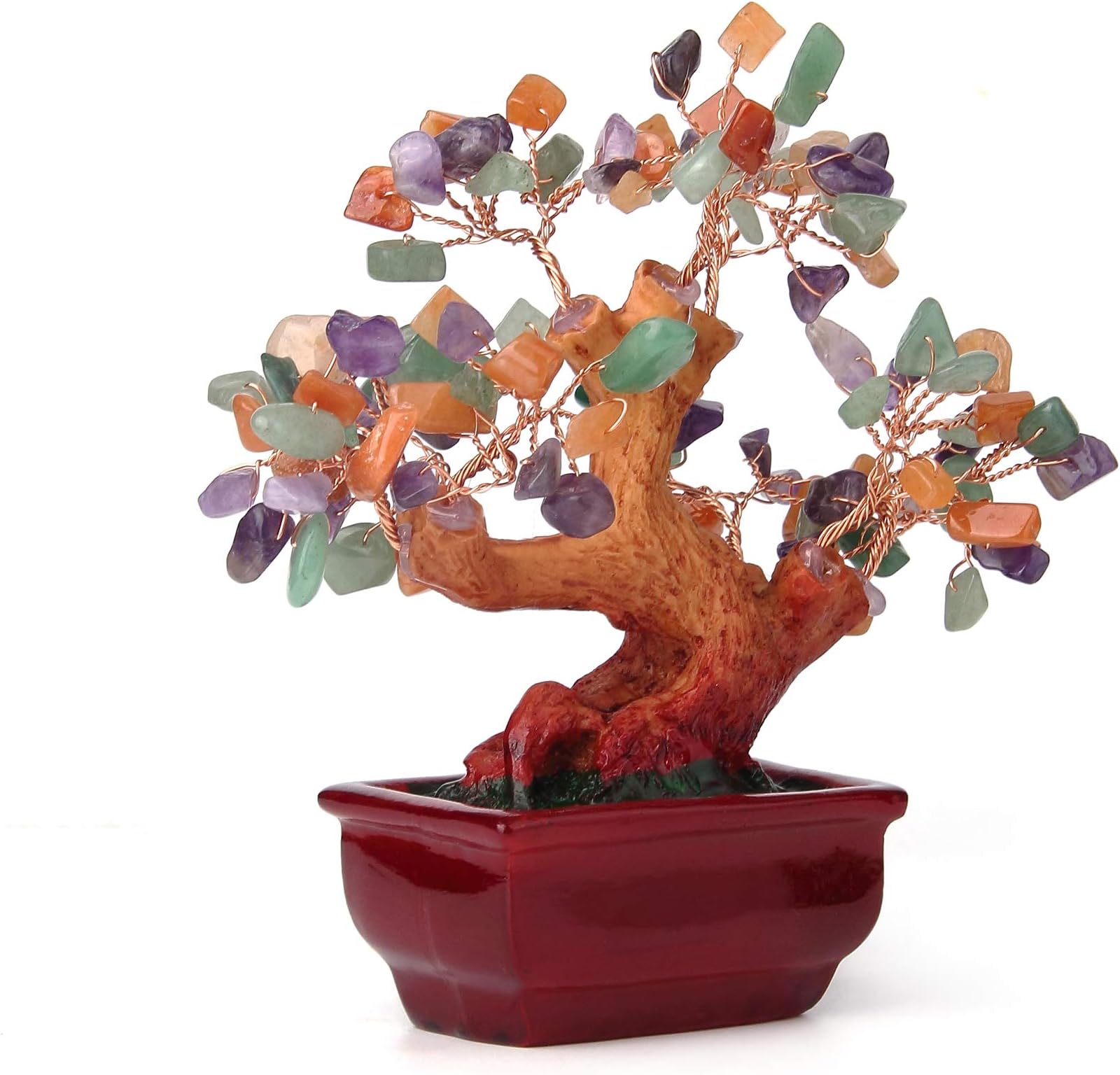 JIAKAI Mix Gemstone Quartz Bonsai Money Tree Bonsai Style Decoration for Wealth and Luck & Flowers Artificial Trees Colorful