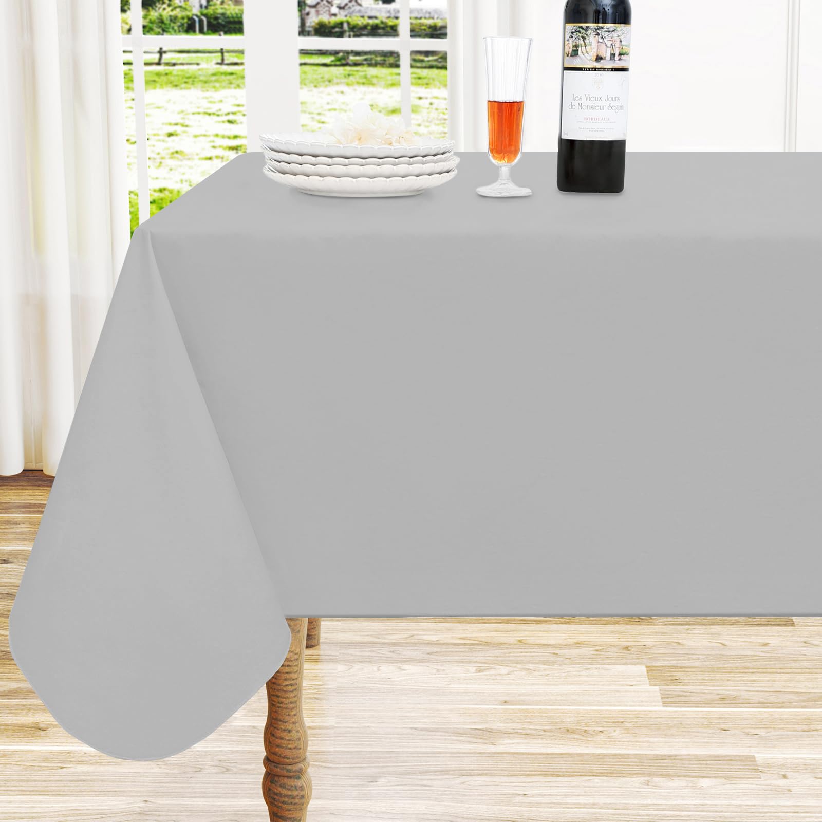 Photo 1 of homing Rectangle Vinyl Tablecloth, Waterproof Spillproof Plastic Flannel Backed Table Cloth, Wipe Clean Table Cover for Dining, Buffet Parties and Camping (Light Grey, 60" x 120")