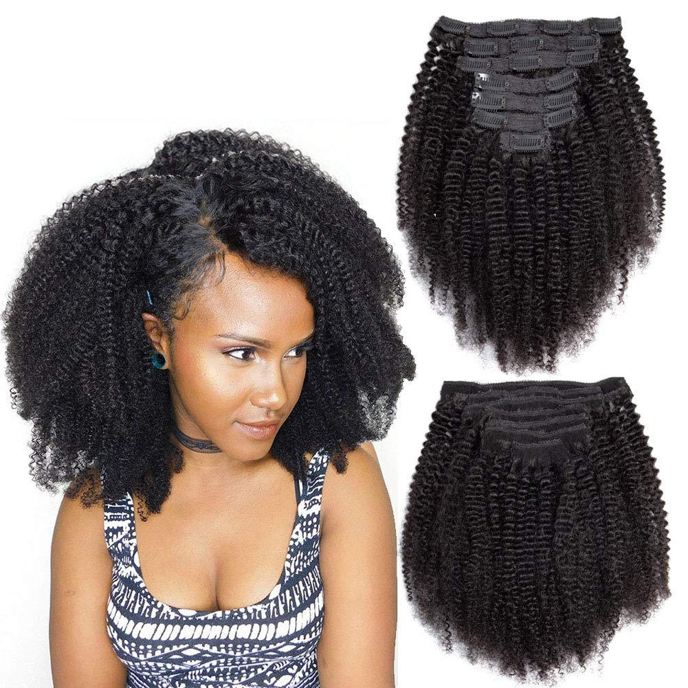 Comely Hair Afro Kinky Curly Clip Ins Human Hair Extensions 7Pcs/90Grams Black Clip In Brazilian Hair 4b 4c Afro Kinky Curly Clips In Hair Extensions For Black Women Double Weft (afro curly 14")