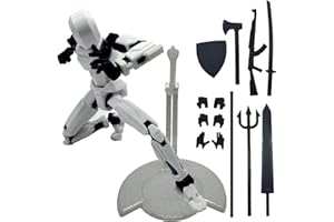 QAONIE 3D Printed Action Figure 5.54-inch Dummy13, Full Body Mechanical Movable Toy, Multiple Accessories, Hand Painted Figure, Desk Decoration (Weapons, Bracket, Armour) (White)