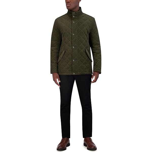 Chamarra Acolchada Cole Haan Para Hombre - Color Verde, Talla Large, Cuello Mao, Cierre De Cremallera