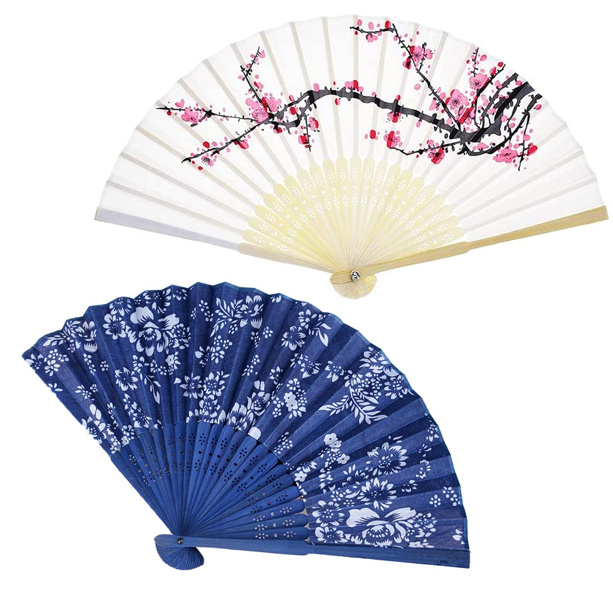Folding Hand Fans,Hand fan,Hand Fan Folding,Folding Fan,Chinese Fan,Chinese Vintage Style Handheld Fan,Silk Fabric Hollow Carved Handheld Folding Fan for Gifts and Wall Decoration,2 Pcs