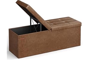 SONGMICS MAZIE Collection - 43 Inches Storage Ottoman Bench with Flipping Lid, Storage Chest with Iron Frame Support, Load 660 lb, for Living Room, Bedroom, Synthetic Leather, Coffee Brown ULSF075K01