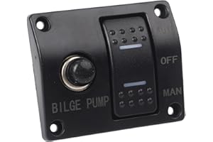 Marine Panel Switch for 12V/24V Bilge Pumps – Auto/Off/Manual Three-Position with Built-in Fuse & LED Indicator, Black