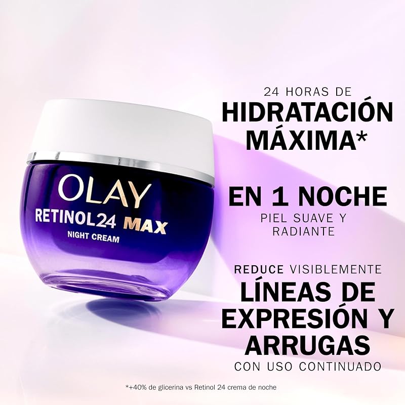 Retinol 24 MAX* Creme Facial Hidratante para a Noite, Cuidados de Pele com Vitamina E Antioxidante, +40%* Glicerina. Cuidados de Pele Noturnos Bem-Envelhecidos: Suaviza, Renova e Hidrata, 50 ml