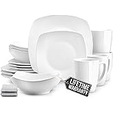 Zulay Kitchen Luna Plates and Bowls Sets, 16 Piece Modern Porcelain Dish Set for 4, Chip and Scratch Resistant Square Dinnerware Set, Microwave and Dishwasher Safe, Pearl White