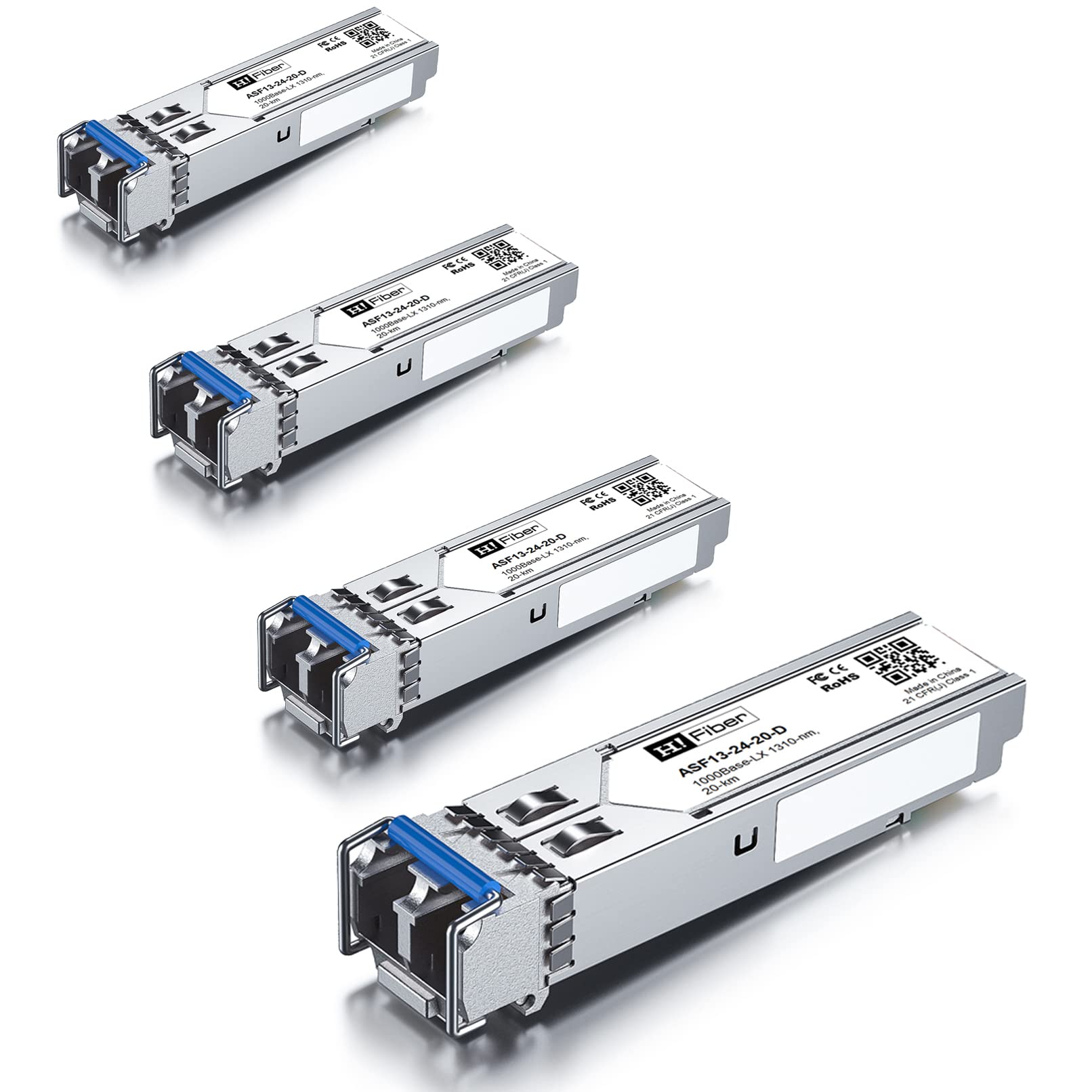 4 pack, 1000BASE-LX SFP Transceiver, SFP to LC, 1.25G singlemode module Compatible with Cisco GLC-LH-SM/GLC-LH-SMD, MA-SFP-1GB-LX20, Ubiquiti UniFi UF-SM-1G, Mikrotik S-31DLC20D, Netgear AGM732F...