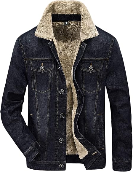 black denim jacket with wool collar