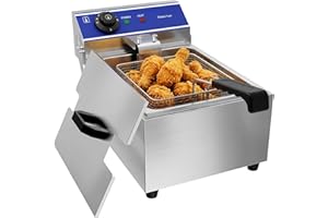 DULNICE Commercial Stainless Steel Deep Fryer with Temp Control - 10L Electric Fryer Pot, 6L Oil Capacity, 1500W, Overheat Pr