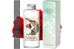 STRN Reed Diffuser Oil Refill, Ebony Rose Scented Diffuser Oil Refills with 6 Reed Sticks 200ML(6.8fl.oz), Room Fresheners fo