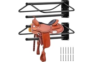 Garvee 6 Pack Saddle Rack with Pad Bar, Heavy Duty Wall Mounted Saddle Stand Saddle Pad Rack for English Western Saddles Hors