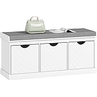 HOMCOM Shoe Storage Bench, Linen-Look Entryway Bench with 3 Removable Drawers and Padded Seat Cushion for Hallway, Living Roo