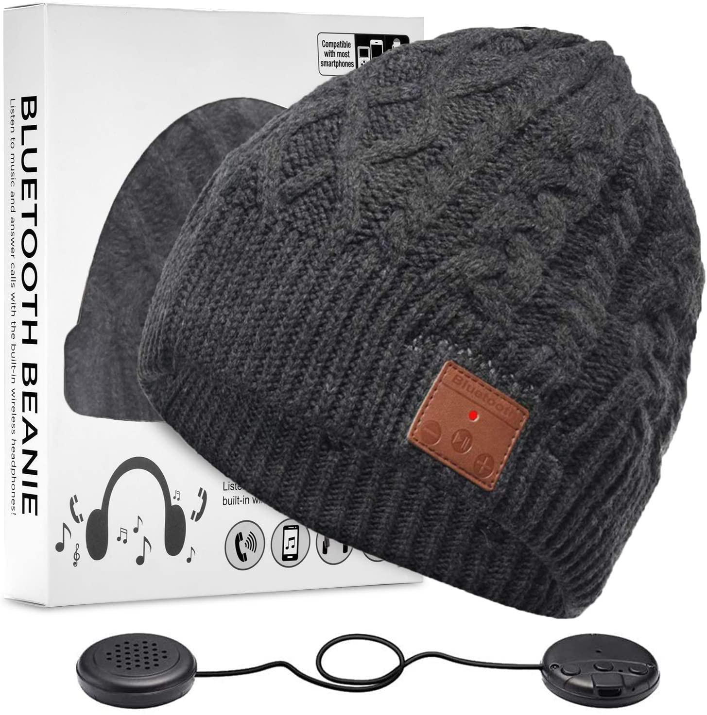 ZRUHIG Bluetooth Beanie Hat, Bluetooth Winter Music Hat Knit Running Cap Men with Stereo Speakers Wireless Hats Unique Gift for Women/Men(Charcoal)