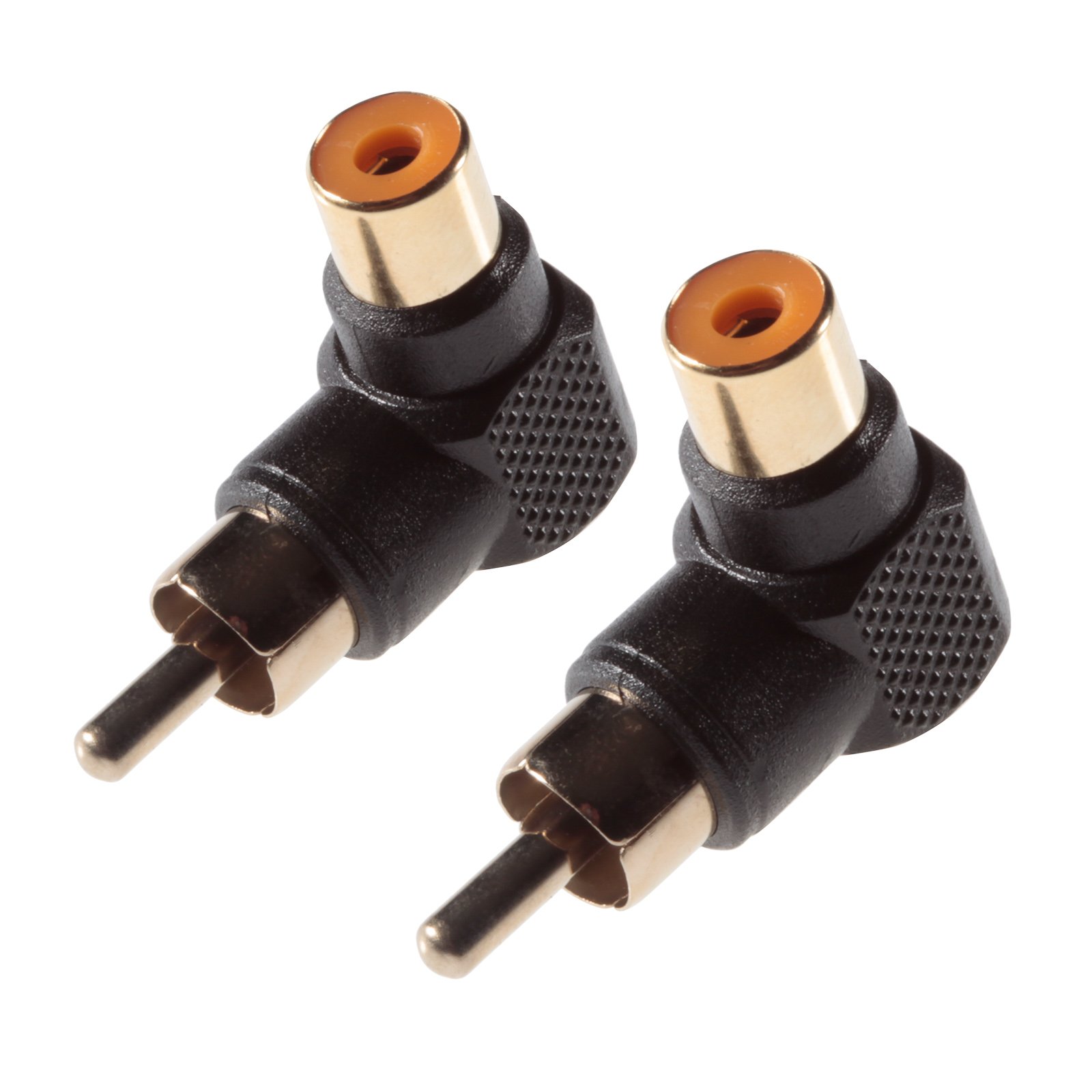 POPPSTAR Cinch Right-Angle Plug, RCA Angular Adapter, 6 mm Cinch Socket/Cinch Plug, Full HD, Audio/Video, Gold-Plated Contacts, Set of 2