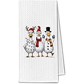 ChissNook Christmas Winter Funny Goose Kitchen Towels, Goose Lover Gifts Dish Towels Drying Cloth for Kitchen, Winter Holiday Xmas Geese Decorative Hand Towel for Bathroom, 16x24 Inch