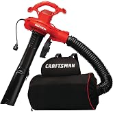 CRAFTSMAN 3-in-1 Leaf Blower, Vacuum and Mulcher, Backpack Blower Up to 260 MPH, 12 Amp, Corded Electric Leaf Collector (CMEBL7000)