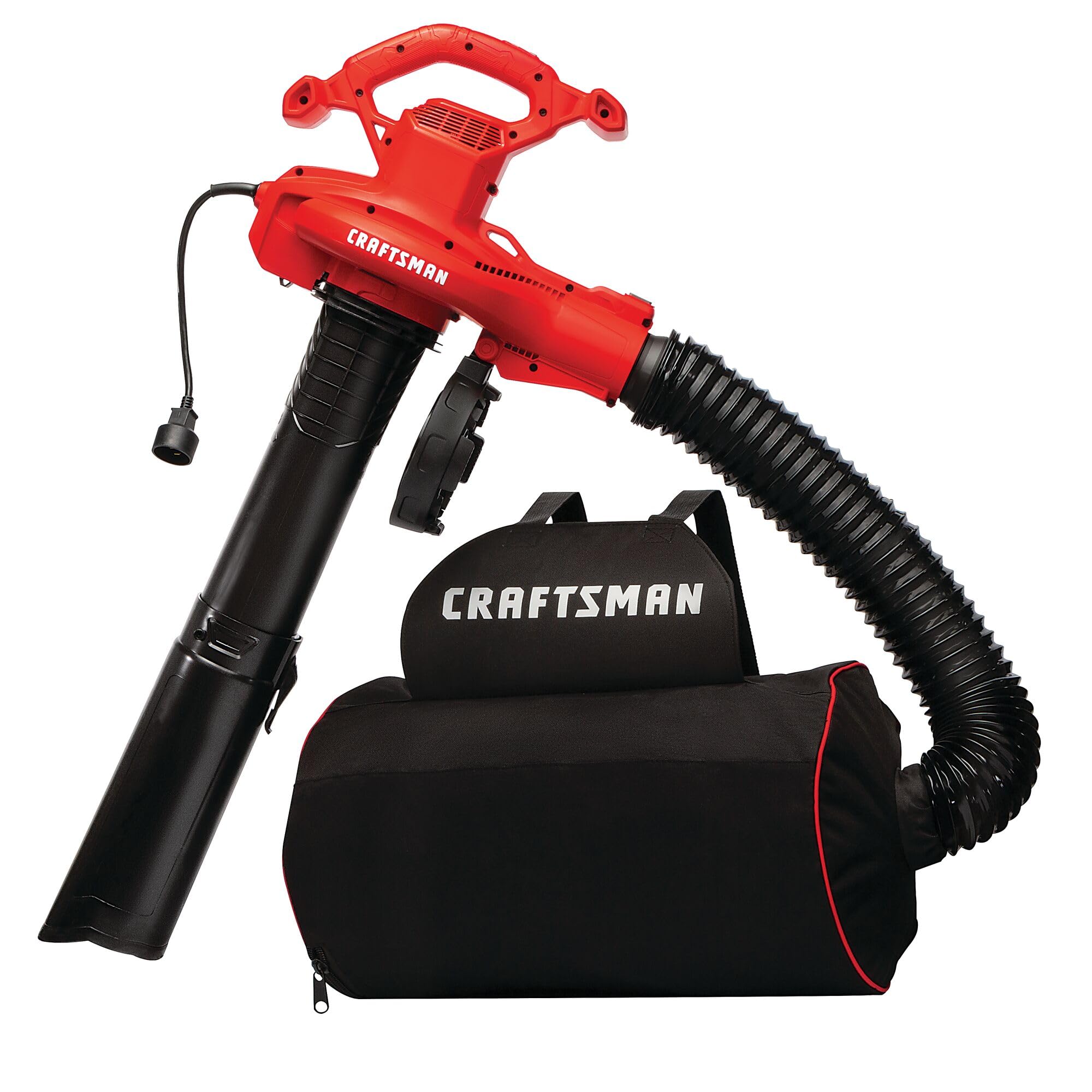 CRAFTSMAN Soplador de hojas, aspirador y triturador de hojas 3 en 1, soplador de mochila de hasta 260 MPH, 12 amperios, recolector de hojas eléctrico con cable (CMEBL7000)