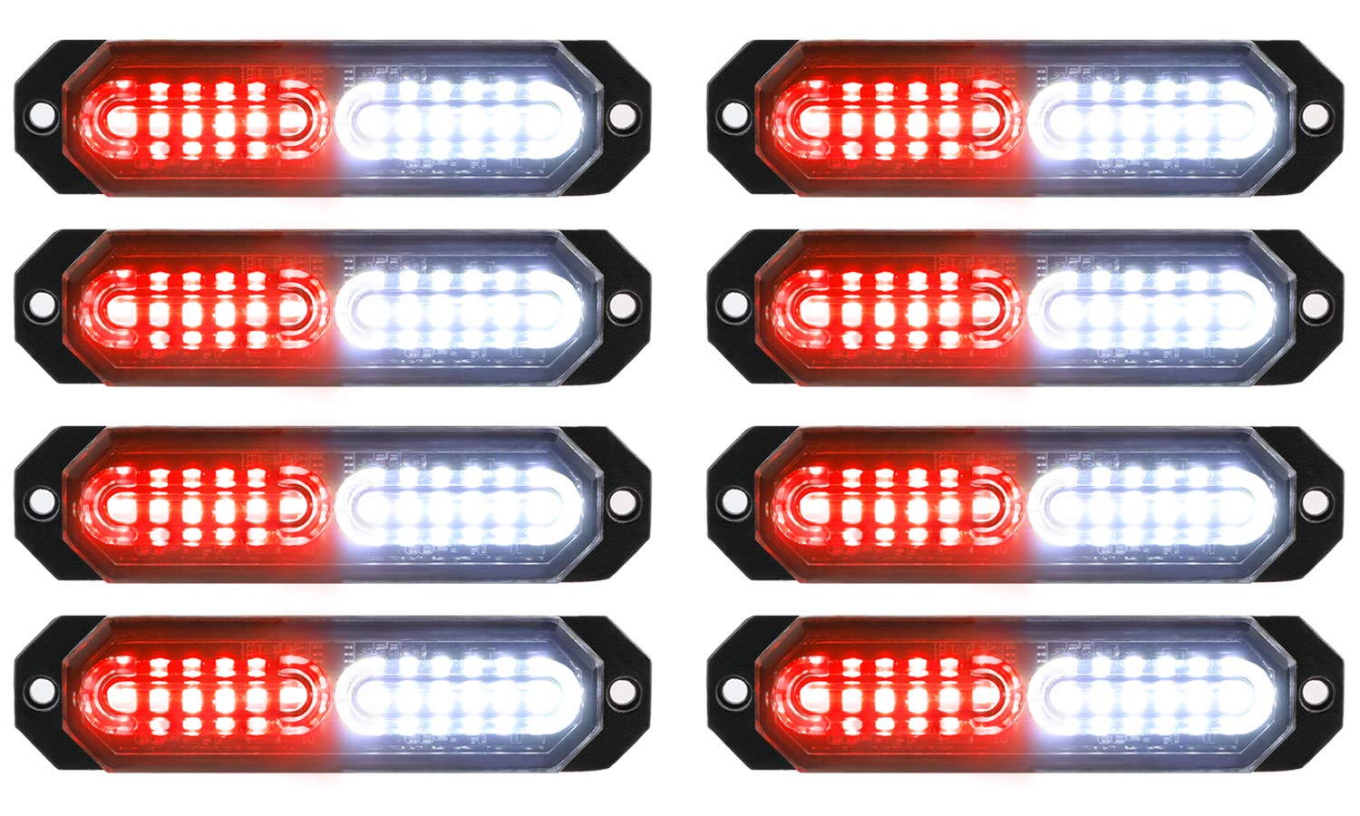 Photo 1 of ASPL 8pcs Sync Feature Ultra Slim 12-LED Surface Mount Flashing Strobe Lights for Truck Car Vehicle LED Mini Grille Light Head Emergency Beacon Hazard Warning lights (Red/White)