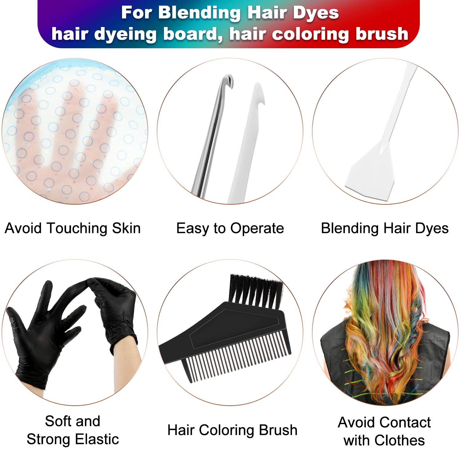 6 Pieces Hair Dyeing Cap Tools Set, Includes Hair Highlighting Cap with Dyeing Hook, Hair Dyeing Board, Hair Coloring Brush, Hair Dyeing Gloves and Waterproof Hair Cutting Cape for Home Salon Styling : Beauty