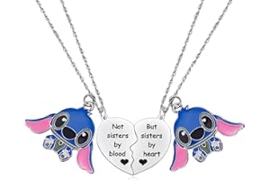 AESNEFE Best Friend Stitch Necklace Friendship Matching Heart Necklace for 2 Lilo and Stitch Stuff Jewelry for Friends BFF Bestie