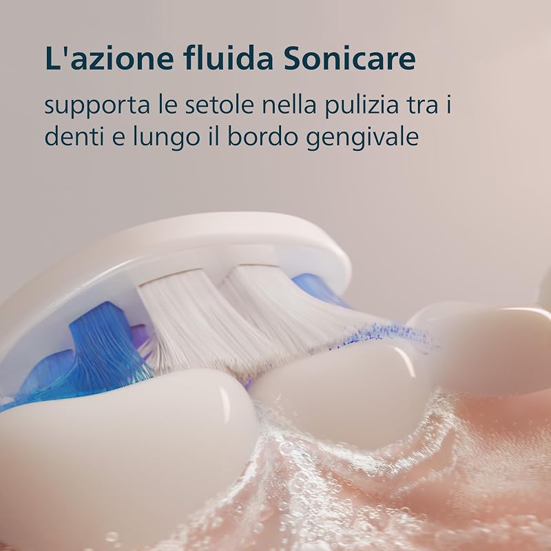 Sonicare 6100, spazzolino sonico con 2 modalità di spazzolamento e 3 livelli di intensità, avviso di pressione, EasyStart, SmarTimer, custodia da viaggio, bianco, HX7400/02 [Nuova tecnologia]