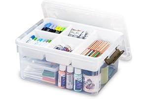Bienvoun 17 Quart Plastic Storage Box with Removable Tray Caddy Clear Art Supply Craft Organizers Playroom Container Organizer with Lid for Bead Crayon Tool Sewing Playdoh